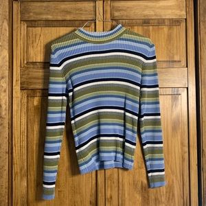 Multicolor Striped Mock Neck Sweater